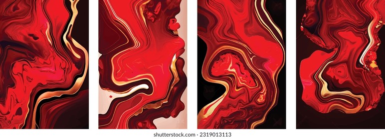 Vector de abstracto de tinta de alcohol de mármol geodésico de flujo rojo. Resumen de fondo multicolor de textura de mármol.