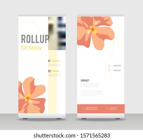 Red flower Abstract Shapes Modern Exhibition Advertising Trend Business Roll Up Banner Stand Poster Brochure flat design template creative concept. Red flower Roll Up EPS. Presentation Cover