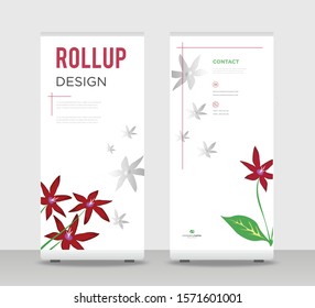 Red flower Abstract Shapes Modern Exhibition Advertising Trend Business Roll Up Banner Stand Poster Brochure flat design template creative concept. Green red Roll Up EPS. Presentation Cover