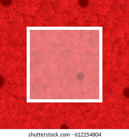 red Flower background, white frame. vector illustration. template for greeting card to 8 march, wedding invitation, holiday background, discount banner