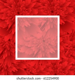 red Flower background, white frame. vector illustration. template for greeting card to 8 march, wedding invitation, holiday background, discount banner