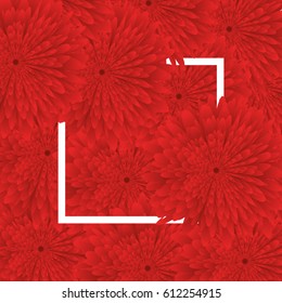 red Flower background, white frame. vector illustration. template for greeting card to 8 march, wedding invitation, holiday background, discount banner