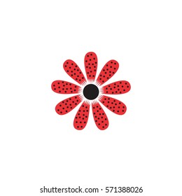 red flower with black dots design logo
