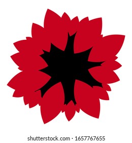 Red flower with black inside on white background graphic element print careless not semetric hand draw vector