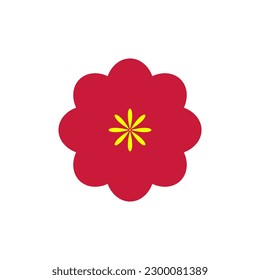 Red flower blooming in spring and summer on white background. (seasonal, park, garden, plant, floral, blooming in spring, summer, outdoors)
