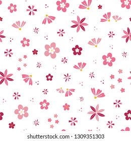 Red flower blossom garden vector pattern. White background. Illustration