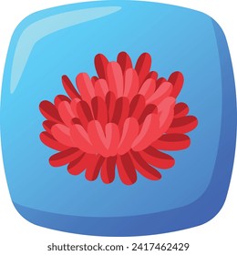 Red flower in blue ice cube. Vibrant floral design preserved in ice, fresh flower concept. Tranquility and nature preservation vector illustration.