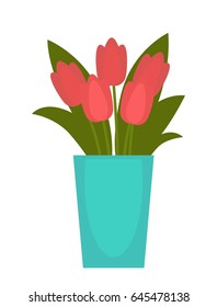 Red flower in blue vase