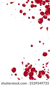 Red Flower Blur Vector White Background. Fly Floral Backdrop. Delicate Sakura Beauty Banner. Beautiful Peach Tender Pattern.