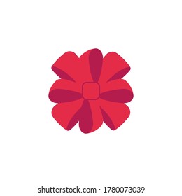 Red flower bow. Red style label isolated on white background. Holiday present element