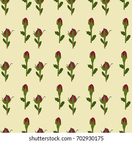 Red flower buds on beige seamless wallpaper