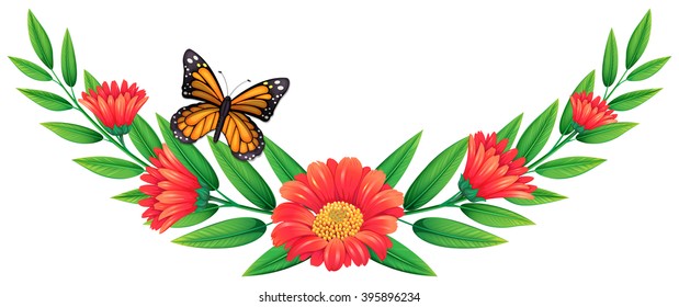 Red flower and butterfly illustration