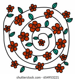 Red flower circle wreath vector illustration Red flower circle wreath vector illustration