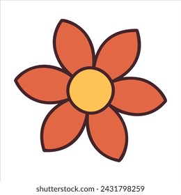 Rote Blume. Doodle Stil isoliert auf weißem Hintergrund. Design-Element der Sommersaison im Frühling. Perfekt für Poster Einladung T-Shirt Print oder Grußkarte. Trendige flache Vektor-Illustration 