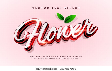 Flor vermelha efeito de texto vetorial editável, com conceito elegante moderno