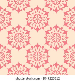 Red flower elements on beige background. Seamless pattern for textile and wallpapers