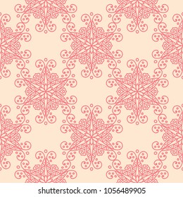 Red flower elements on beige background. Seamless pattern for textile and wallpapers