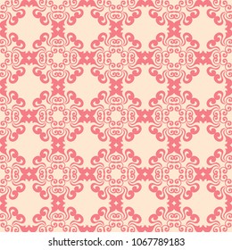 Red flower elements on beige background. Seamless pattern for textile and wallpapers