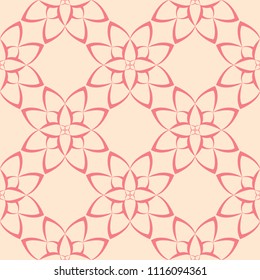 Red flower elements on beige background. Seamless pattern for textile and wallpapers