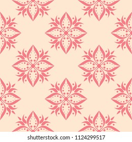 Red flower elements on beige background. Seamless pattern for textile and wallpapers
