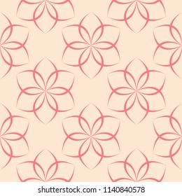Red flower elements on beige background. Seamless pattern for textile and wallpapers