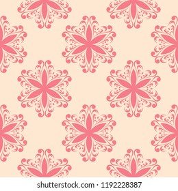 Red flower elements on beige background. Seamless pattern for textile and wallpapers