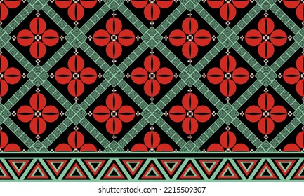 Red flower Ethnic pattern Seamless pattern Geometric design IKAT pattern Aztec Indian Indonesian Mexico tradition for fabric print cloth dress carpet curtains rug 