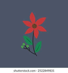 Red flower in flat vector design.