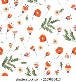 Red flower floral seamless pattern vector print. Small little cute background