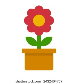 Red flower and flowerpot icon. Vector.