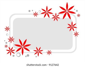 Red flower frame and circles on a  white background. Digital illustration.