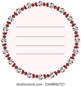 red flower frame on pink background. good for paper notes design 