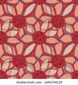 Red flower garden seamless vector pattern. Summertime surface print desing. Fora fabrics, stationery, and packaging.