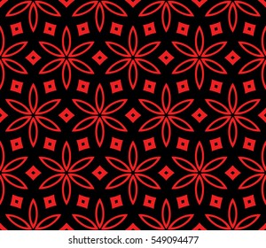 red flower geometry pattern. black background. vector illustration.