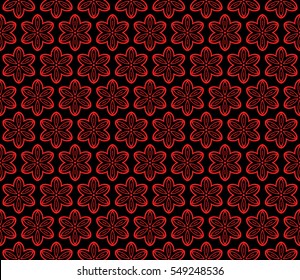 red flower geometry pattern. black background. vector illustration.