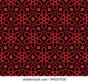 red flower geometry pattern. black background. vector illustration.