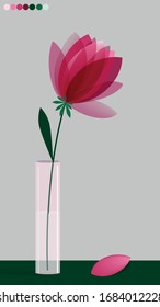 Red flower in a glass vase. Vector illustration
