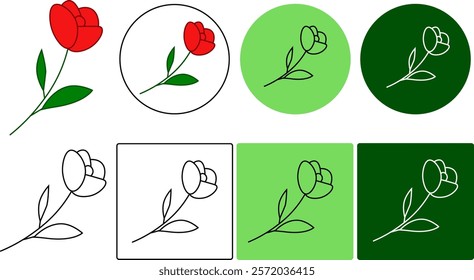 Flor vermelha no logotipo do vetor do estilo da linha gráfica. silhueta suspiro floral isolado. Ícone de flor única para logotipo, impressão de elemento de design de selo.
