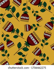 HOJA GRIEGA DE FLORES ROJOS CON FONDO DE ORO 