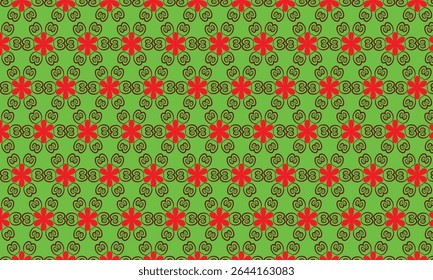 Flor roja Fondo verde Patrón sin fisuras Diseño de repetición