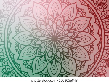 Rote Blume grüner Farbverlauf Mandala hellen Hintergrund. Vektorgrafik.