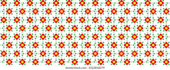 red flower and green leaves pattern design