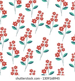 red flower and green leaves seamless pattern