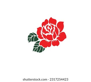 red flower with green leaves vector