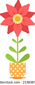 Red flower growing in pot. Beatiful house decoration