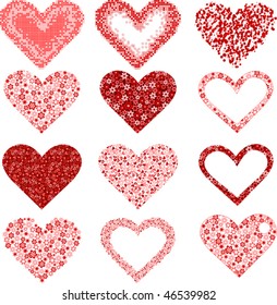 red flower heart end square in the form of heart vector illustration