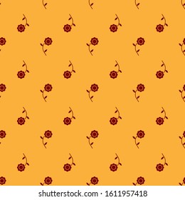 Red Flower icon isolated seamless pattern on brown background.  Vector Illustration