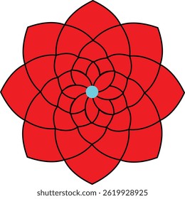 A red flower icon with petals arranged in a Fibonacci sequence, centered with a light blue circle. A natural, mathematical design for creative projects.