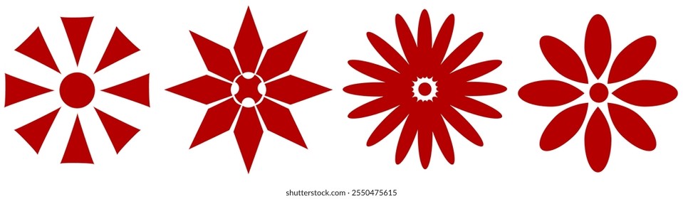 red flower icons.
set of flower icons.
flower elemets.
decorative art.
flower sticker.