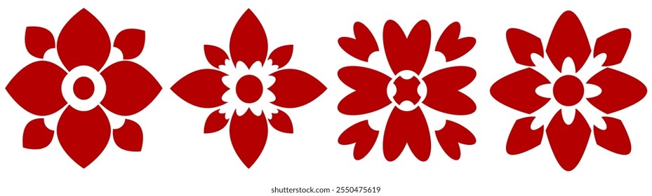 red flower icons.
set of flower icons.
flower elemets.
decorative art.
flower sticker.